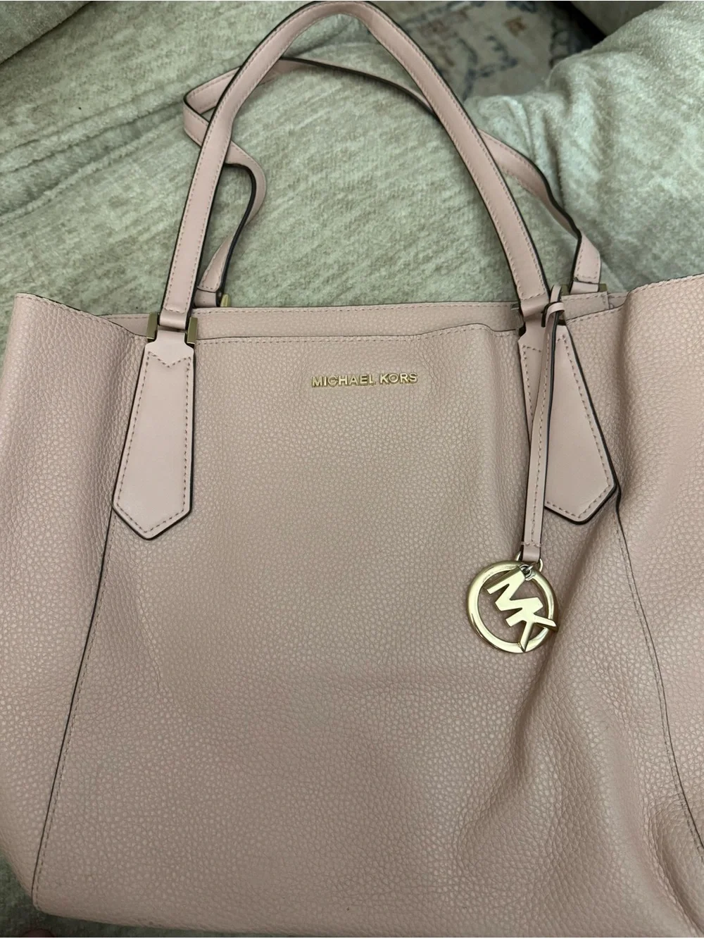 Michael Kors Pink Pebble Leather Tote with Gold MK Charm